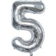 6Pcs Silver Numbers 5 Air-Filled Foil Balloons Party Decor