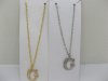 12 Silver&Golden Chain Necklace with Rhinestone Letter "G" Dangl