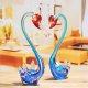 1Pr x 2Pcs Blue Handmade Art Glass Swan Figurine Ornament 30cm