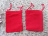50 RED Velvet Drawstring Gift Jewellery Pouches Good Quality