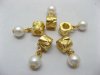 10X 18K Golden Plated Barrel European Beads With Pearl Dangle