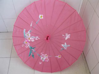 1X Pink Oriental Parasol Cloth Umbrella Floral Pattern