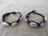 12X Handmade Brown Coffee Knitted Bracelets with Shell Beads