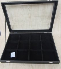 1X Black Velvet Bracelets Cases with Glass Cover 12 Compartment