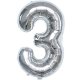 6Pcs Silver Numbers 3 Air-Filled Foil Balloons Party Decor