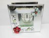 10X Glass Tea Light Holder Red Flower Butterfly 10X Glass Tea Light Holder Red Flower Butterfly