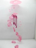 5X Pink Double Heart Wind Chime with 4 Aluminum Pipes