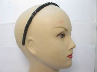 12Pcs 8mm Hairband Hair Bands with Rhinestone Black