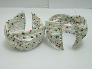 12Pcs Open Ended Bangle Multi Loop Seed Beads Bracelet - White