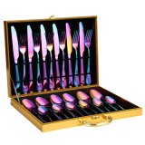 24Pcs Rainbow Stainless Steel Knife Fork Spoon Cutlery Set With