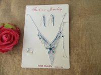 1Set Loyal Blue Luxury Bridal Jewelry Set Necklace Earring