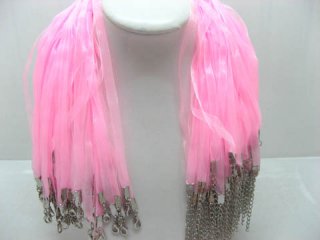 100 Pink 2-stranded Ribbon Strings With Connector For Necklace