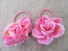 40Pcs Pink Rose Flower Elastic Hair Band Hair Tie With Hairclip