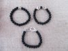 12Pcs Black Elastic Gemstone Beaded Bracelets with Metal Beads