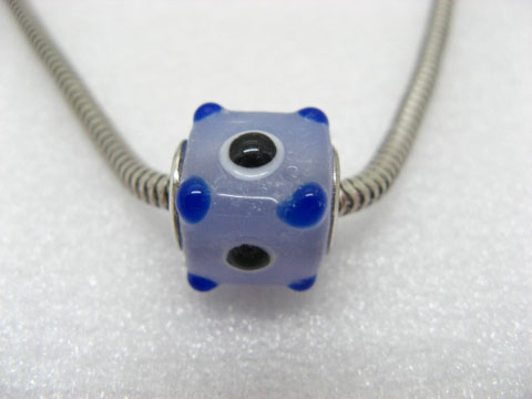 50 Purple Murano Cubic Glass European Beads With Blue Dots - Click Image to Close
