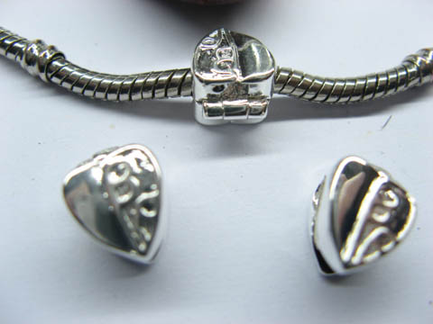 10 Silver Plated Heart European Stopper Beads Clips pa-c12 - Click Image to Close