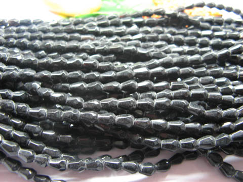 100 Strands Black Faceted TearDrop Glass Beads 4x7mm - Click Image to Close