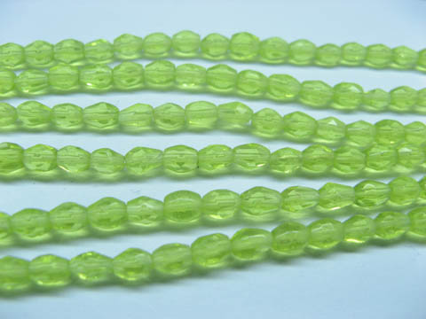 100 Strands Green Faceted Glass Beads 4.2x6mm - Click Image to Close