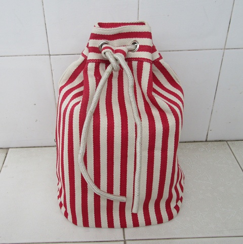 1X Red & White Stripe Lady Knapsack Backpack Bag - Click Image to Close