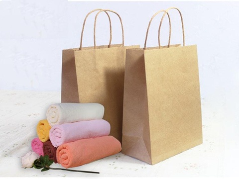 50 Light Coffee Kraft Paper Bags with Carrying Strap 39x32x10cm - Click Image to Close