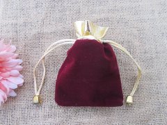 (image for) 10Packs x 5Pcs Red Wine Velvet Drawstring Gift Jewelry Pouches