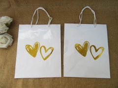 (image for) 12Pcs White Gift Bag w/Golden Heart Design Paper Bag Gift Bag