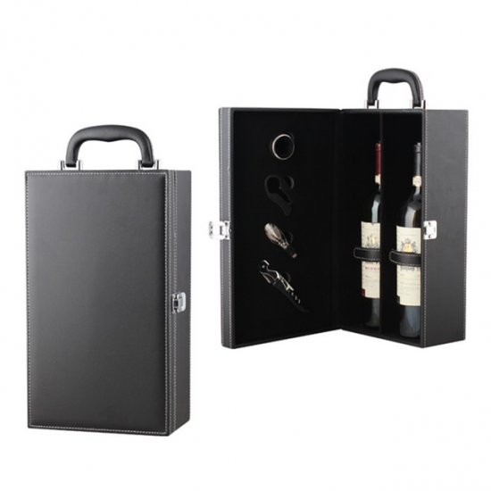 Black PU Leather Vintage Wine Champagne Bottle Holder Gift Case - Click Image to Close