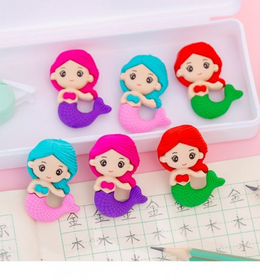 48Pcs Mermaid Shaped Erasers Children School Use Mixed Color - Click Image to Close