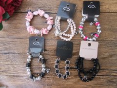 (image for) 12Sheets Fashion Plastic Glass Beaded Bracelets Elastic Assorted