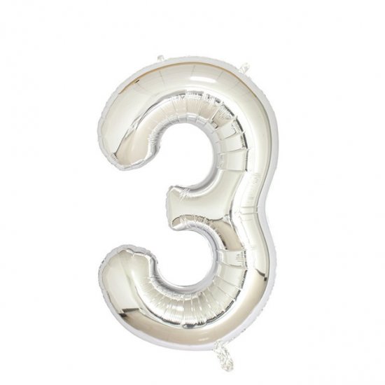 6X Silver Numbers 3 Air-Filled Foil Balloons Party Wedding Decor - Click Image to Close