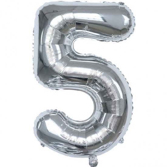 6Pcs Silver Numbers 5 Air-Filled Foil Balloons Party Decor - Click Image to Close