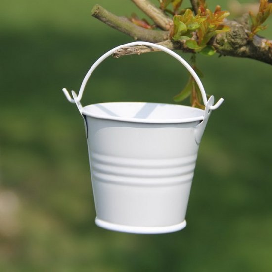 12 White Mini Tin Pail Bucket for Wedding 5.5x5.5x4cm - Click Image to Close
