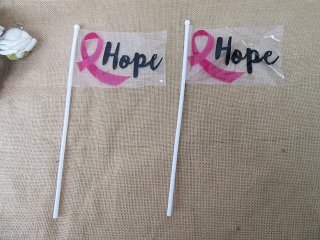 4Pack x 12Pcs Mini Pink Ribbon Flag Pole Inspirational Support