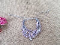 6Pcs Purple Multi-stranded Beaded Bracelets Drawstrings Thread B