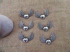 (image for) 100Pcs New Winged Heart Beads Charms Pendants Jewellery Findings