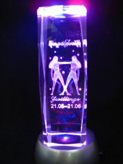 4X 3D Etched Gemini Crystal Art Ornament Figurine - Click Image to Close