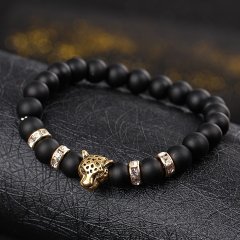 5X New Frost Healing Bead Yoga Bracelet with Golden Leopard Head