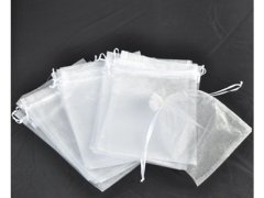 (image for) 98 White Drawstring Jewelry Gift Pouches 23x17cm