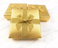 (image for) 10Pcs Striped Golden Ring Necklace Earring Boxes w/Bow 85x85mm Jewelry Gift Box