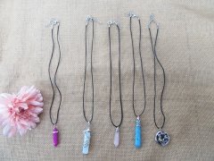 (image for) 6Pcs Gemstone Pendant Hexagon Prism Beads Charms Various Design 