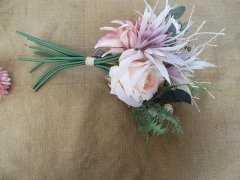 (image for) 1Bunch x 9Pcs Pink Artificial Silk Flower Rose Bridal Wedding Bo