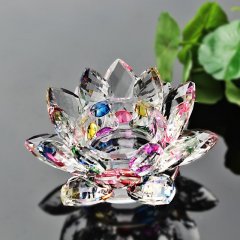 1X Stunning Colourful Crystal Lotus Flower Candle Holder Decor