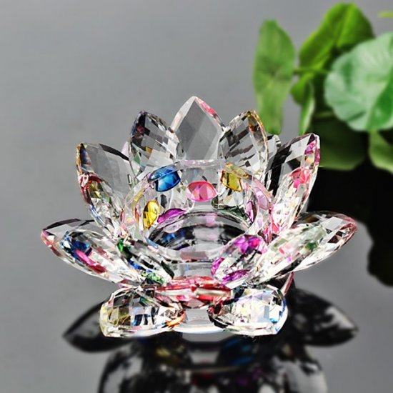 1X Stunning Colourful Crystal Lotus Flower Candle Holder Decor - Click Image to Close