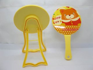 1Set X 2Pcs Yellow Handheld & Stand Single Side Makeup Mirror