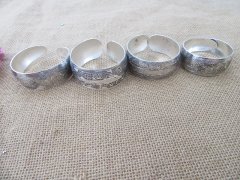 (image for) 6Pcs Wide Tibetan Silver Bangle Bracelets Flower Design Jeweller