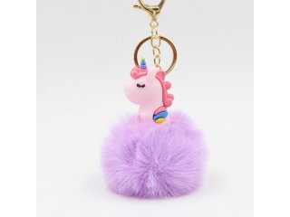 (image for) 6Pcs Rainbow Unicorn Keyring Pompon Fluffy Charm Pendant