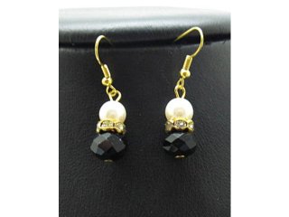 2x12Pairs Black Glass Earrings Golden Plated Hook