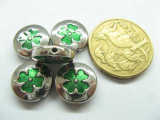 50 New Flat Round Green Enamel Bali Style Spacer Beads (image for) 50 New Flat Round Green Enamel Bali Style Spacer Beads