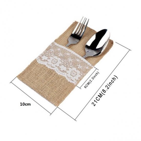 10Pcs Jute Lace Cutlery Holder Burlap Lace Spoon Fork Knife Hold - Click Image to Close