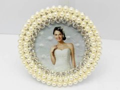 (image for) 1X Rhinestone & Pearl Wedding Photo Frame - Round